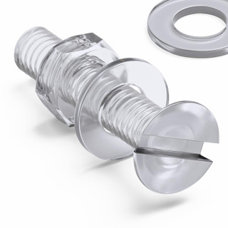 50x Clear Acrylic Slotted Countersunk Screws M4 x 20 mm, Nuts & Washers