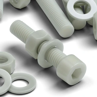20x Natural Glass Filled Nylon Socket Head Screws M8 x 40 mm, Nuts & Washers
