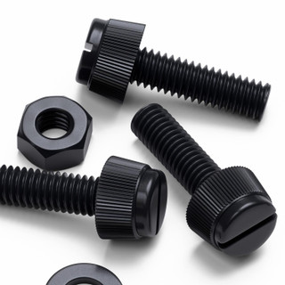 50x viti in nylon nero zigrinate a taglio M6 x 20 mm, dadi e rondelle