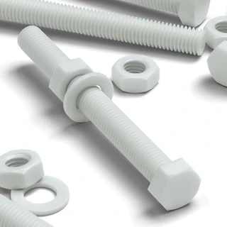 5x White POM Hex Head Plastic Screws & Bolts M16 x 150 mm, Nuts & Washers