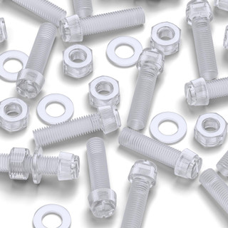 50x Clear Acrylic Slotted Knurled Thumbscrews M8 x 30 mm, Nuts & Washers