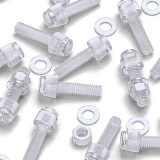 50x Clear Acrylic Slotted Knurled Thumbscrews M5 x 20 mm, Nuts & Washers