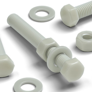 5x Natural Glass Filled Nylon Hex Head Screws M12 x 100 mm, Nuts & Washers