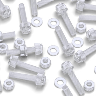 50x Clear Acrylic Slotted Knurled Thumbscrews M6 x 30 mm, Nuts & Washers