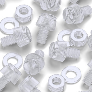 50x Clear Acrylic Slotted Knurled Thumbscrews M6 x 10 mm, Nuts & Washers