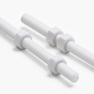 2x White PTFE M8 x 200 mm Threaded Rods, Plastic Studding + 4 Nuts