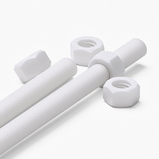 2x White Polypropylene (PP) M12 x 500 mm Threaded Rods, Studding + 4 Nuts