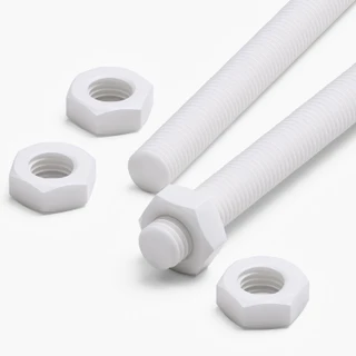 2x White PTFE M14 x 500 mm Threaded Rods, Plastic Studding + 4 Nuts
