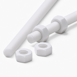 2x White PTFE M6 x 500 mm Threaded Rods, Plastic Studding + 4 Nuts