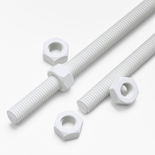 2x White Polypropylene (PP) M10 x 1000 mm Threaded Rods, Studding + 4 Nuts