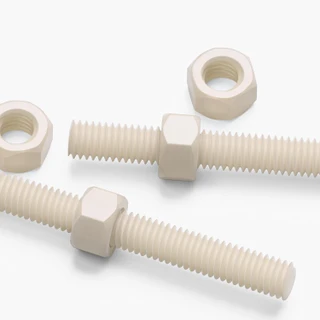 2x Natural Nylon PA66 M5 x 200 mm Threaded Rods, Plastic Studding + 4 Nuts