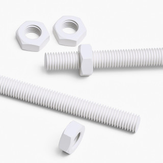 2x White PTFE M14 x 200 mm Threaded Rods, Plastic Studding + 4 Nuts