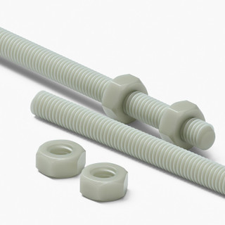 2x Natural Nylon PA66+GF M6 x 1000 mm Threaded Rods, Studding + 4 Nuts