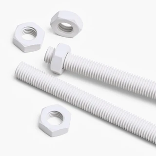 2x White PTFE M14 x 1000 mm Threaded Rods, Plastic Studding + 4 Nuts