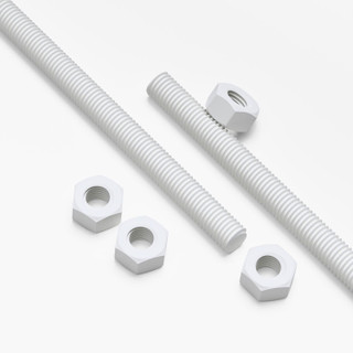 2x White Polypropylene (PP) M8 x 1000 mm Threaded Rods, Studding + 4 Nuts