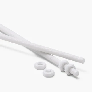 2x White PTFE M3 x 1000 mm Threaded Rods, Plastic Studding + 4 Nuts