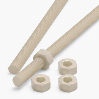 2x Natural Nylon PA66 M8 x 500 mm Threaded Rods, Plastic Studding + 4 Nuts