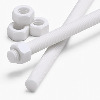 2x White Polypropylene (PP) M12 x 200 mm Threaded Rods, Studding + 4 Nuts