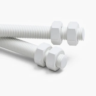 2x White Polypropylene (PP) M16 x 1000 mm Threaded Rods, Studding + 4 Nuts
