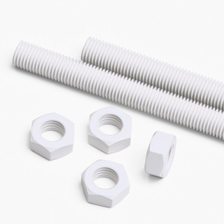 2x White PTFE M16 x 500 mm Threaded Rods, Plastic Studding + 4 Nuts