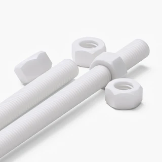 2x White Polypropylene (PP) M10 x 500 mm Threaded Rods, Studding + 4 Nuts