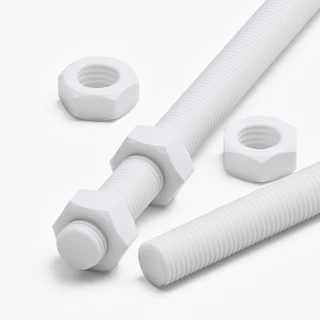 2x White Polypropylene (PP) M16 x 200 mm Threaded Rods, Studding + 4 Nuts