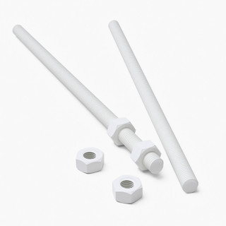 2x White Polypropylene (PP) M8 x 300 mm Threaded Rods, Studding + 4 Nuts