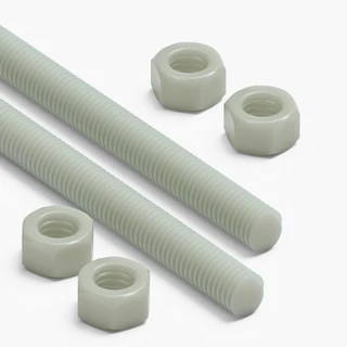 2x Natural Nylon PA66+GF M12 x 300 mm Threaded Rods, Studding + 4 Nuts