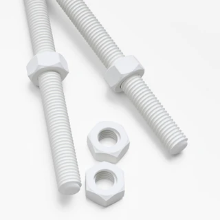 2x White Polypropylene (PP) M10 x 300 mm Threaded Rods, Studding + 4 Nuts