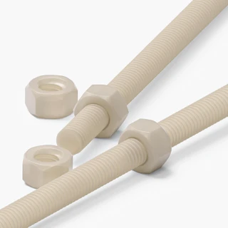 2x Natural Nylon PA66 M5 x 300 mm Threaded Rods, Plastic Studding + 4 Nuts