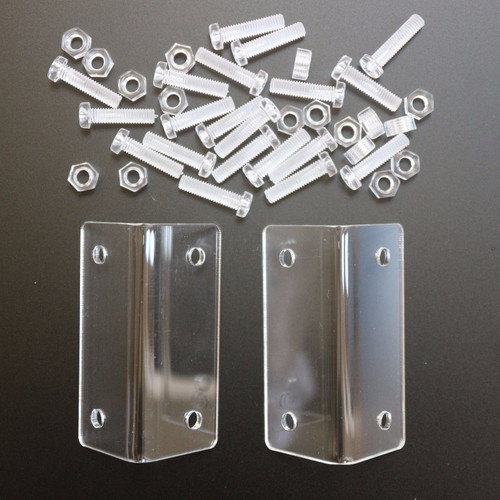 2 x Angled Brackets, 2.5mm Polished Clear  Acrylic + 8x M5 Bolts 2 x Angled Brackets, 2.5mm Polished Clear  Acrylic + 8x M5 Bolts