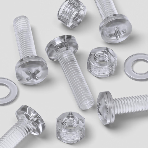 60x Clear Acrylic, Pan Head, M5 x 20mm, Plastic Bolts, Nuts & Washers - Screws