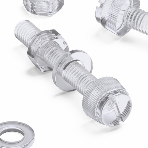 60x Clear Acrylic Slotted Knurled Thumbscrews M6 x 40mm, Nuts & Washers