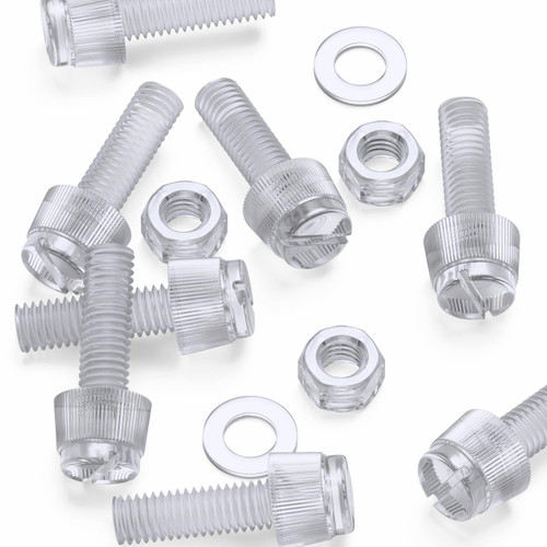 60x Clear Acrylic Slotted Knurled Thumbscrews M5 x 16 mm, Nuts & Washers