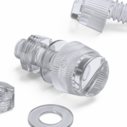 60x Clear Acrylic Slotted Knurled Thumbscrews M3 x 10mm, Nuts & Washers