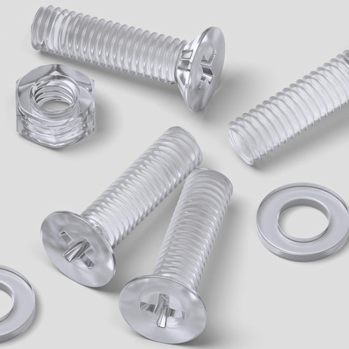 50x Clear Acrylic, Countersunk Cross Head, M6 x 20mm, Plastic, Bolts, Nuts & Washers - Screws