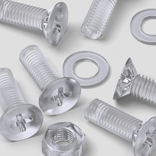 25x Clear Acrylic, Countersunk Cross Head, M8 x 20mm, Plastic, Bolts, Nuts & Washers - Screws