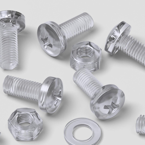 30x Clear Acrylic Pan Head Screws, Nuts & Washers M8 x 20 mm