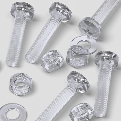 20x Clear Acrylic, Pan Head, M4 x 20mm, Plastic Bolts, Nuts & Washers - Screws
