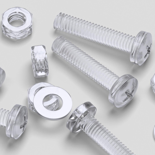 60x Clear Acrylic Pan Head Plastic Screws & Bolts M4 x 20 mm, Nuts & Washers