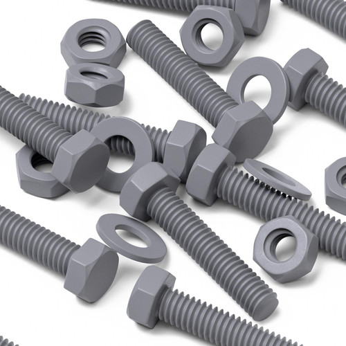 50x Grey PVC Hex Head Plastic Screws & Bolts M4 x 20mm, Nuts & Washers