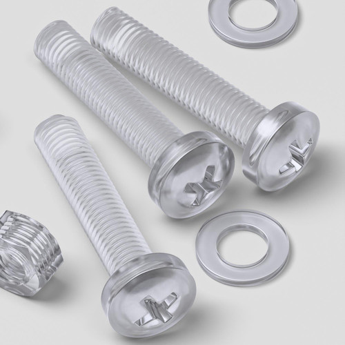 30x Clear Acrylic Pan Head Plastic Screws & Bolts M8 x 40 mm, Nuts & Washers