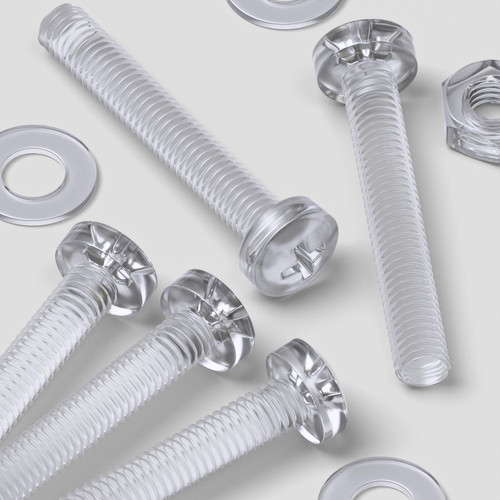 60x Clear Acrylic Pan Head Plastic Screws & Bolts M3 x 20mm, Nuts & Washers