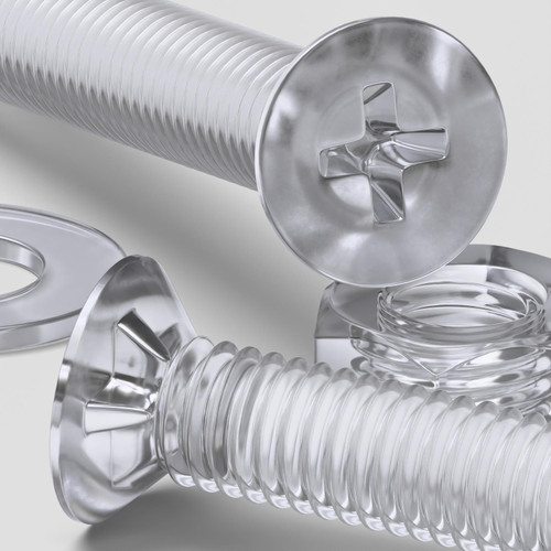 50x Clear Acrylic, Countersunk Cross Head, M3 x 20mm, Plastic, Bolts, Nuts & Washers - Screws