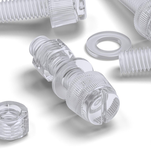 20x Clear Acrylic Slotted Knurled Thumbscrews M6 x 20mm, Nuts & Washers