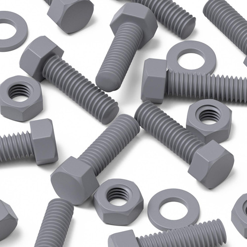 50x Grey PVC Hex Head Plastic Screws & Bolts M6 x 20mm, Nuts & Washers