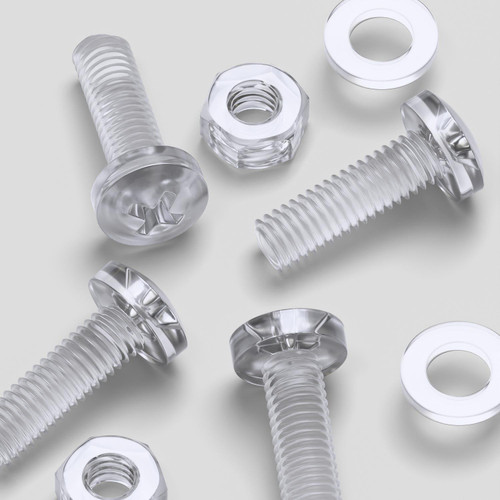 20x Clear Acrylic, Pan Head, M6 x 20mm, Plastic Bolts, Nuts & Washers - Screws