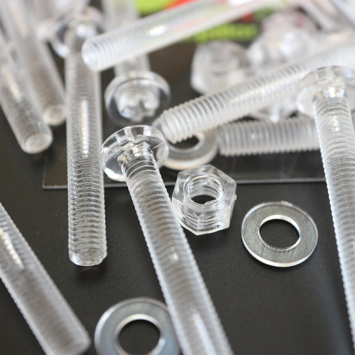 60x Clear Acrylic, Pan Head, M5 x 40mm, Plastic Bolts, Nuts & Washers - Screws