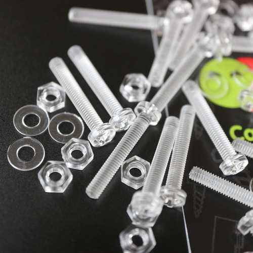 20x Clear Acrylic, Pan Head, M3 x 20mm, Plastic Bolts, Nuts & Washers - Screws