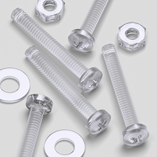 50x Clear Acrylic, Pan Head, M2 x 16mm, Plastic Bolts, Nuts & Washers - Screws